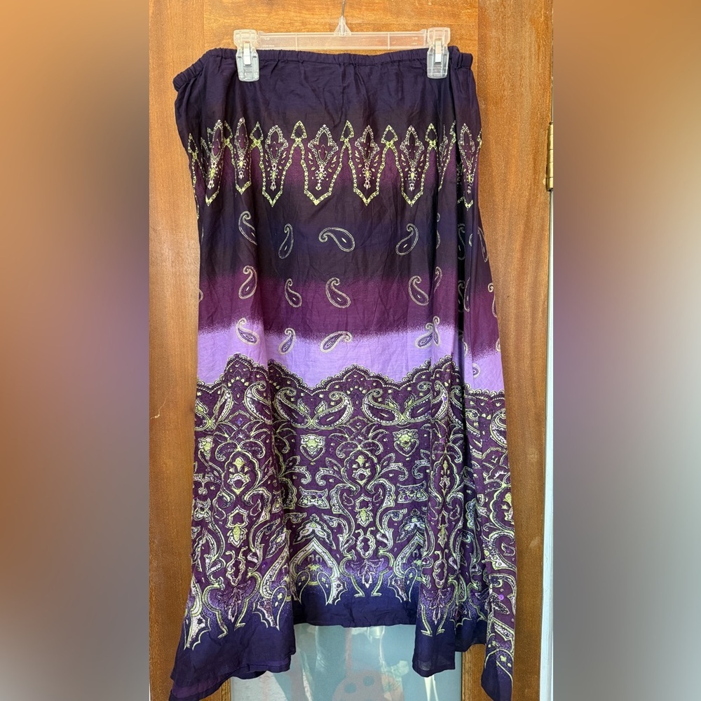 Avenue Women Plus 18/20 Purple Cotton Paisley/Floral NWT Long Ombré Spring Skirt - Picture 4 of 6
